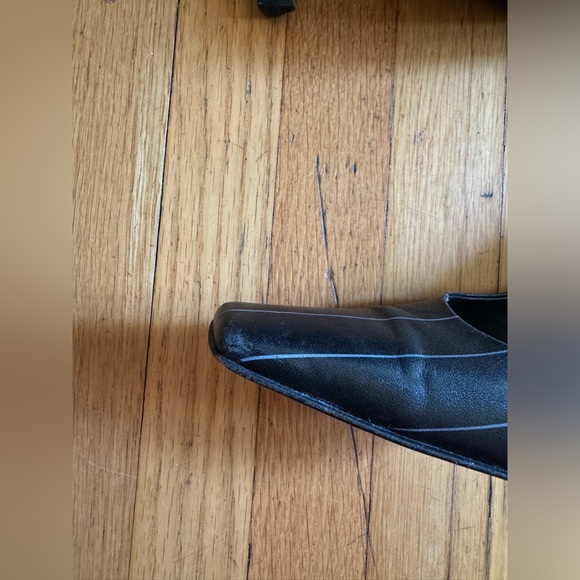 90s Vintage Gianni Versace Black Pinstripe Stiletto Heels Sz 37.5 - Picture 6 of 12